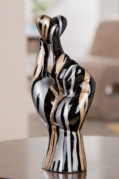 Obiect decorativ, Mână, Motiv inimă, Model liniar, Rășină sintetică, negru, PU 2, L. 8 cm, L. 11 cm, H 26 cm [5]