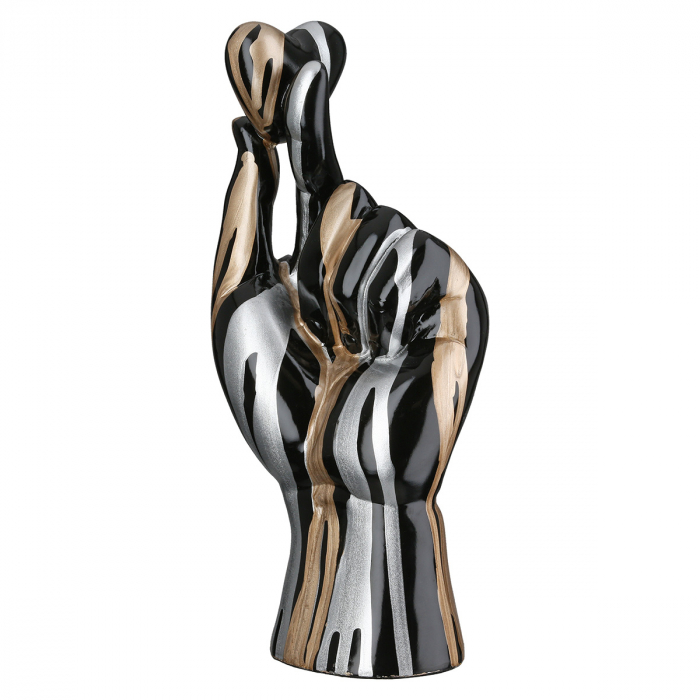 Obiect decorativ, Mână, Motiv inimă, Model liniar, Rășină sintetică, negru, PU 2, L. 8 cm, L. 11 cm, H 26 cm [3]