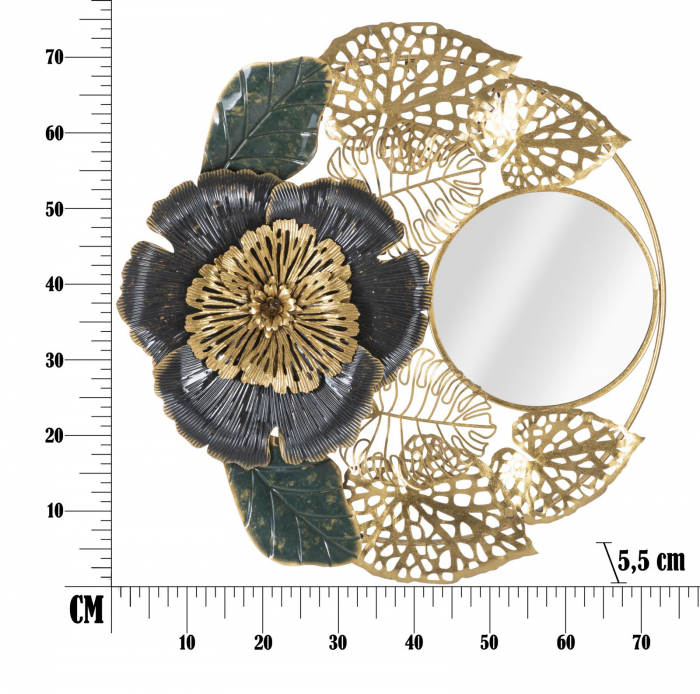 Oglinda de perete Bunga, fier/oglinda/MDF, 72X5.5X74 cm [3]