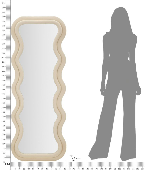 Oglinda de perete Emily crem catifea 60x6x160 cm (dimensiunea oglinzii 42x144 cm) [6]