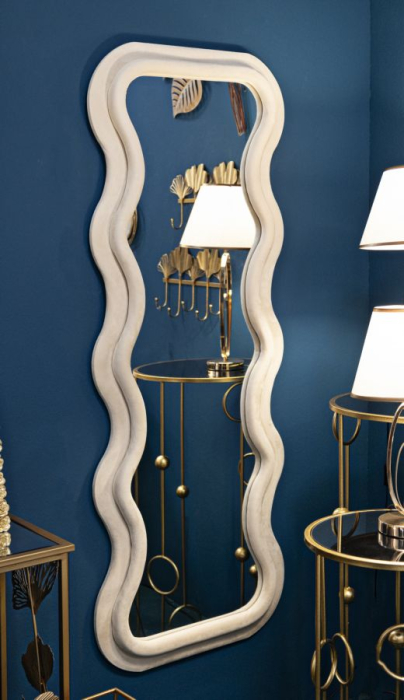 Oglinda de perete Emily crem catifea 60x6x160 cm (dimensiunea oglinzii 42x144 cm) [5]