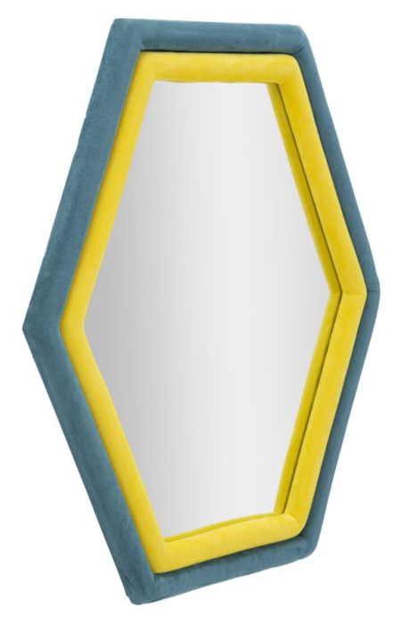 Oglinda de perete Tony din catifea albastra/galbena, 75x4x80 cm (dimensiunea oglinzii 58x65 cm) [2]