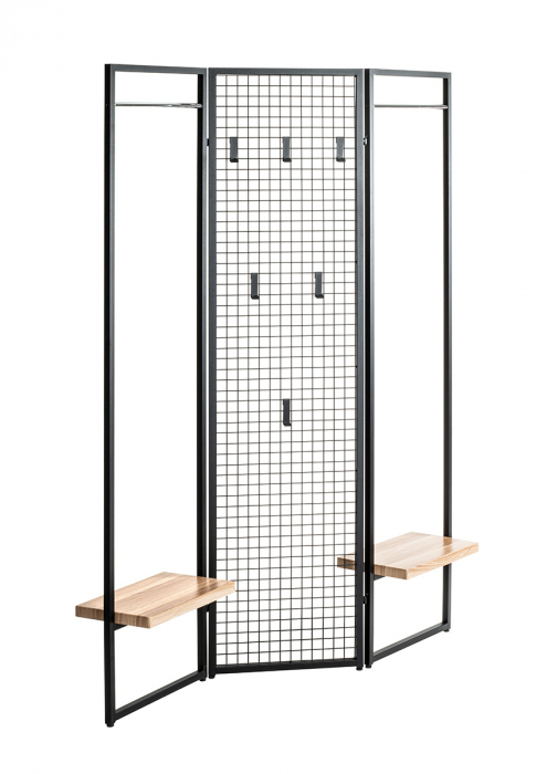 Paravan cu cuier Metal, negru, PU 1, L. 9 cm, L. 105 cm, H 175 cm [7]