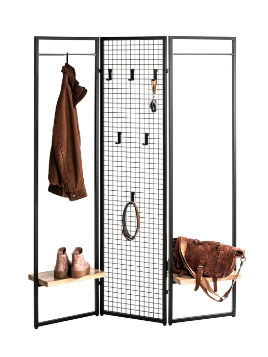 Paravan cu cuier Metal, negru, PU 1, L. 9 cm, L. 105 cm, H 175 cm [2]