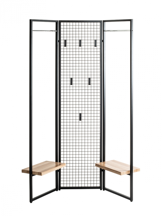 Paravan cu cuier Metal, negru, PU 1, L. 9 cm, L. 105 cm, H 175 cm [3]