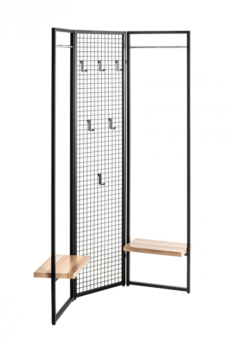 Paravan cu cuier Metal, negru, PU 1, L. 9 cm, L. 105 cm, H 175 cm [8]