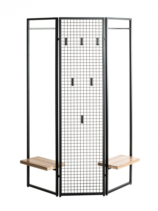 Paravan cu cuier Metal, negru, PU 1, L. 9 cm, L. 105 cm, H 175 cm [5]