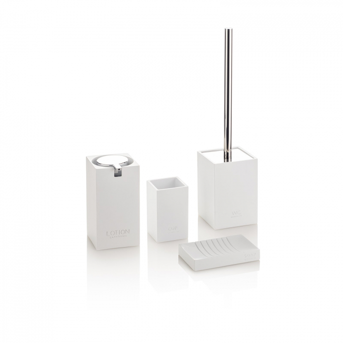 Perie de toaleta cu suport ELFO, Rasina/Metal/Abs, Alb, 8.8x8.8x14.2 cm [2]