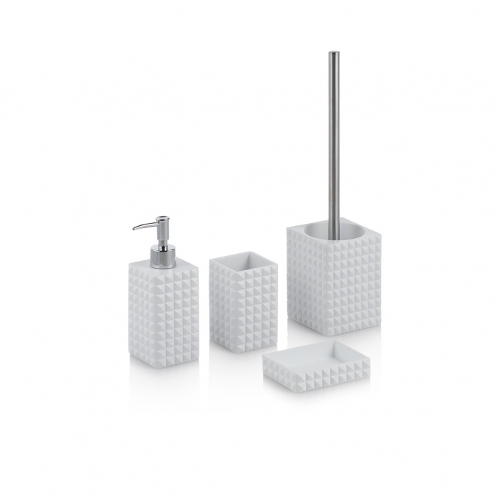 Perie de toaleta cu suport NAAMA, Rasina/Metal, Alb, 9.5x9.5x37 cm [2]