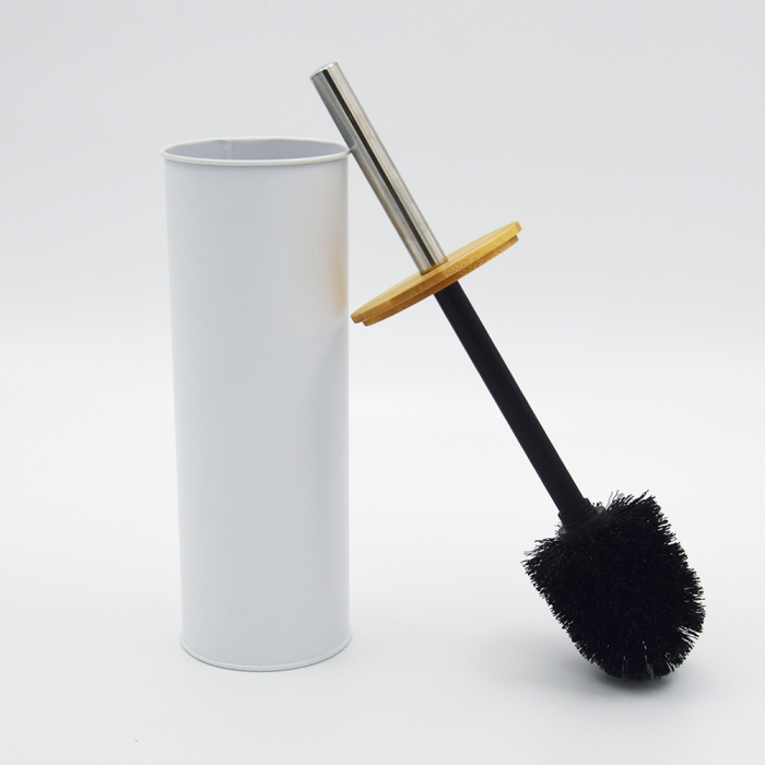 Perie de toaleta YODA, metal/bambus, 40 cm, alb [2]