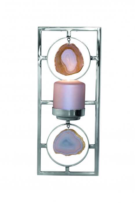 PIETRA, Suport lumânare de perete, otel inoxidabil cu piatra de agat, 16x11x39 cm [2]