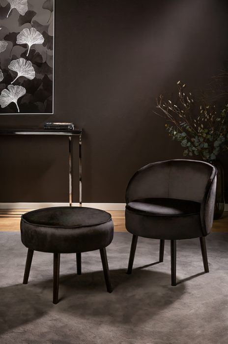 Puf Ellis, Poliester/Catifea, Negru, 46x50 cm [2]