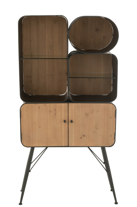 Raft din lemn de brad si metal, negru/bej deschis [3]