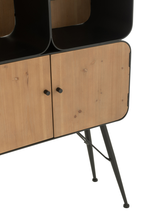 Raft din lemn de brad si metal, negru/bej deschis [7]