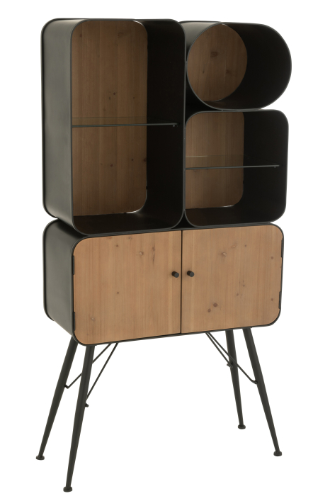 Raft din lemn de brad si metal, negru/bej deschis [2]