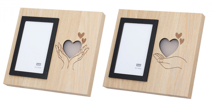 Rama foto (LED), dreptunghiulara, Inima, Motiv inima, MDF, maro, PU 4, 2 buc. asortate, L. 2,5 cm, L. 25 cm, H. 21,5 cm [5]