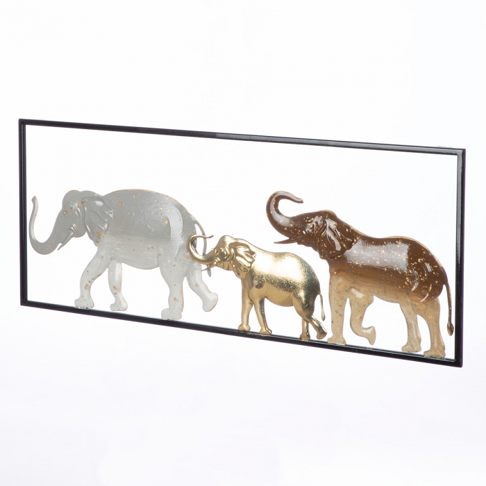 Relief de perete, dreptunghiular, Savannah, Motiv elefant, Metal, maro, auriu, gri, PU 1, L. 2 cm, L. 61 cm, H. 25 cm [3]