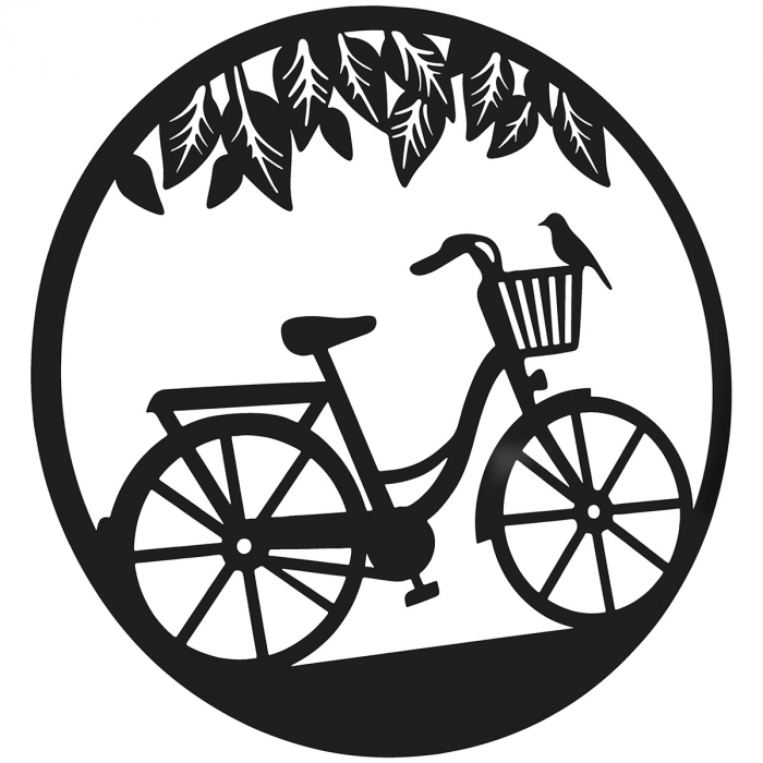 Relief de perete, rotund, motiv bicicletă, metal, negru, PU 2, L. 2 cm, D. 60 cm [2]