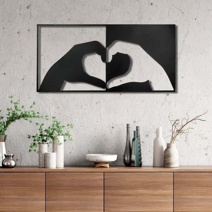 Relief mural, „Inimă”, motiv inimă, metal, negru, PU 2, L. 2 cm, l. 120 cm, H 60 cm [3]