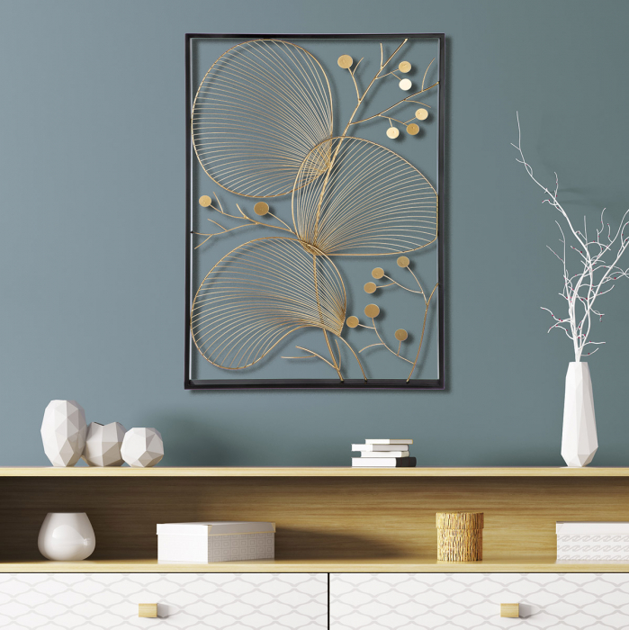 Relief mural, motiv crenguță, metal, negru, auriu, PU 2, L. 4 cm, l. 51 cm, H 76 cm [4]