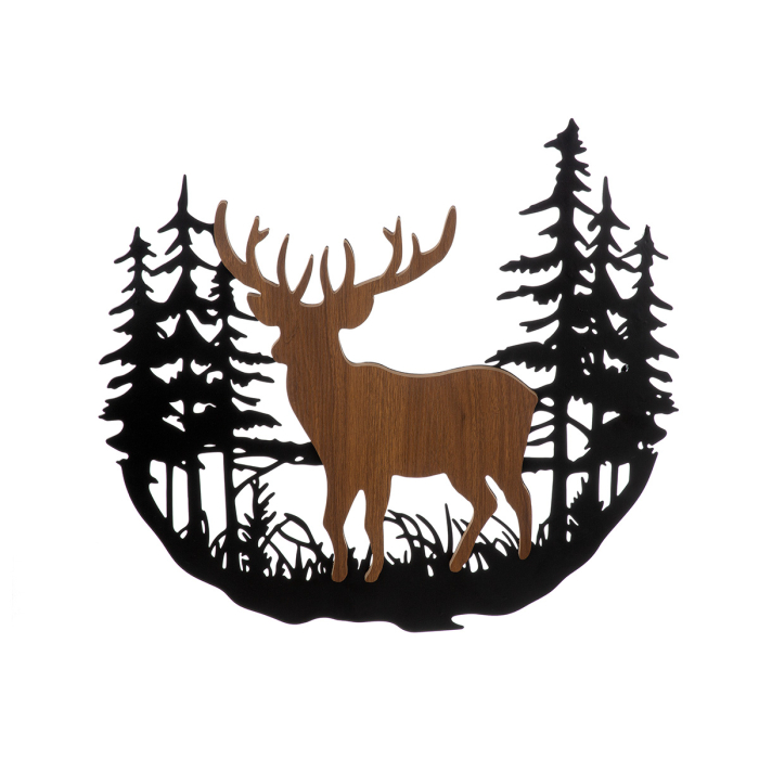 Relief mural, „Waldhirsch”, motiv cu cerbi, metal, negru, PU 2, L. 2 cm, l. 60 cm, H 55 cm [3]