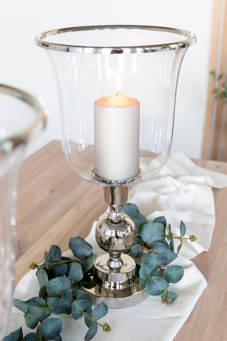 SAMANTA, Suport lumânare cu sticlă, nichel, h.48, d.26 cm [8]