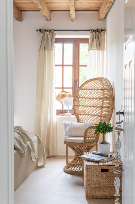 Scaun cu perna Peacock, Stuf/Ratan/Bambus, Natural/Alb, 58.5x101.5x134 cm [15]