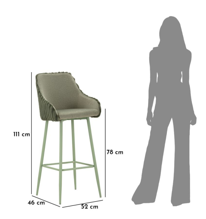 Scaun de bar Alaska -a- verde, set de 2, 52x46x111 cm (inaltime sezut 78 cm) [10]