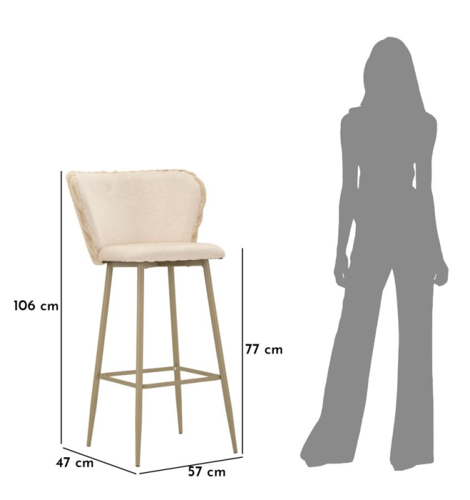 Scaun de bar Alaska -b- crem set de 2 buc 55x58x106 cm (inaltime sezut 77 cm) [10]