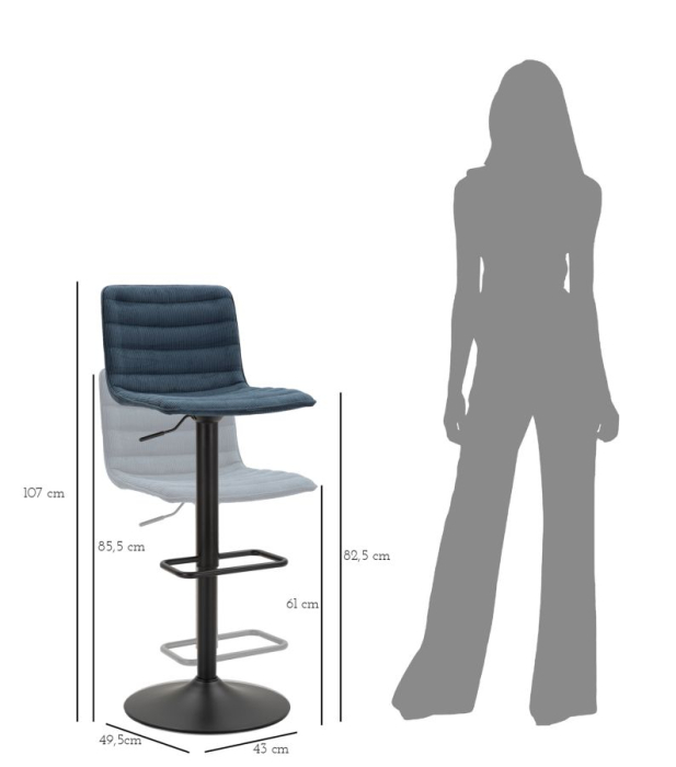 Scaun de bar bleumarin cm 43x49.5x85.5-107 (sezut cm 61-82.5) set de 2 [9]
