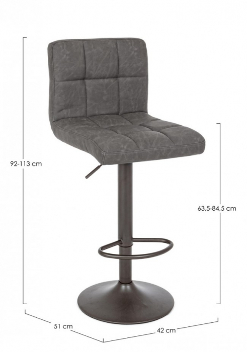 Scaun de bar Greyson Vintage, Imitatie de piele, Gri inchis, 42x51x113 cm [2]