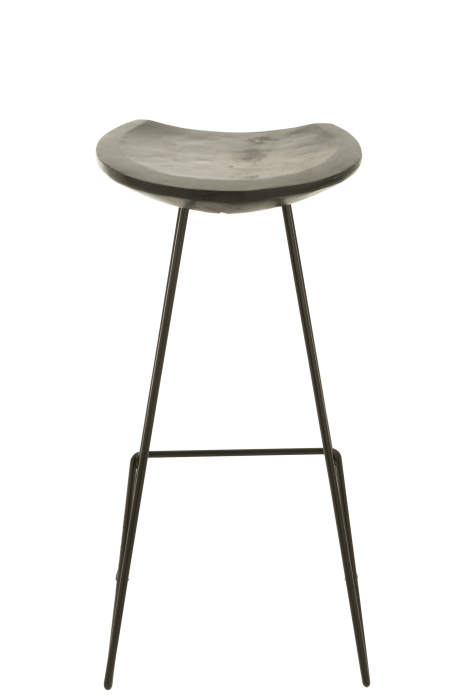 Scaun de bar, Lemn de Teak/Metal, Negru [5]