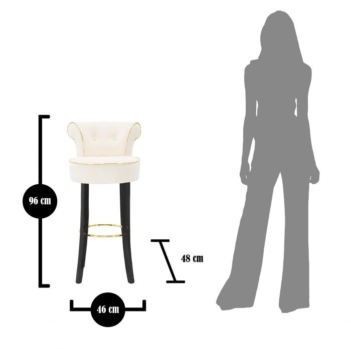 Scaun de bar Luxy, MDF/Lemn/Sintetic, Crem, 96x46x48 cm [2]