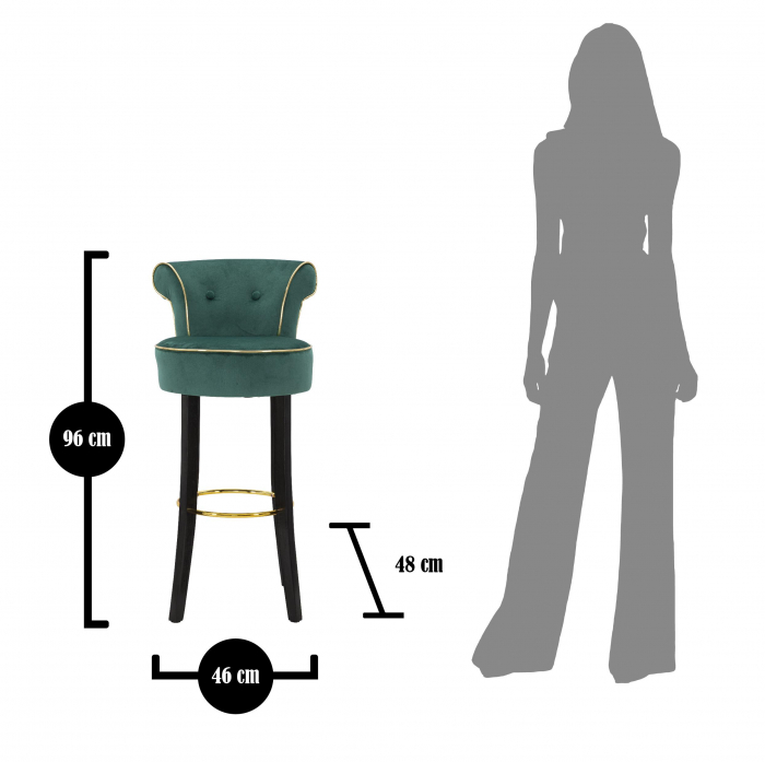 Scaun de bar Luxy, MDF/Lemn/Sintetic, Verde, 96x46x48 cm [2]
