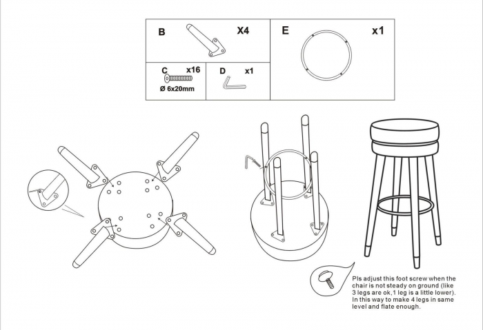 Scaun de bar, Paris, lemn/textil, gri/negru/argintiu Ø 35X74 cm [9]