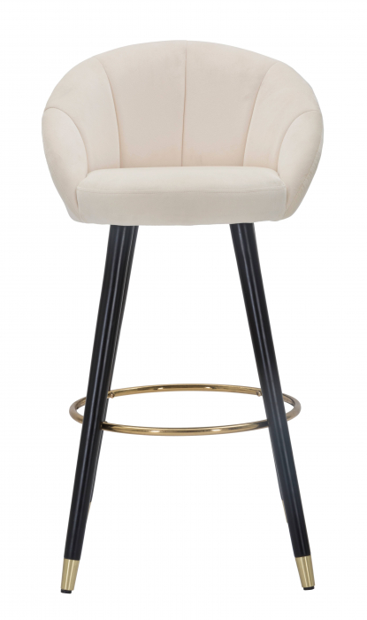 Scaun de bar Prague, Lemn/Burete/Catifea/Fier, Crem,/Auriu/Negru, 104x55x56 cm [8]