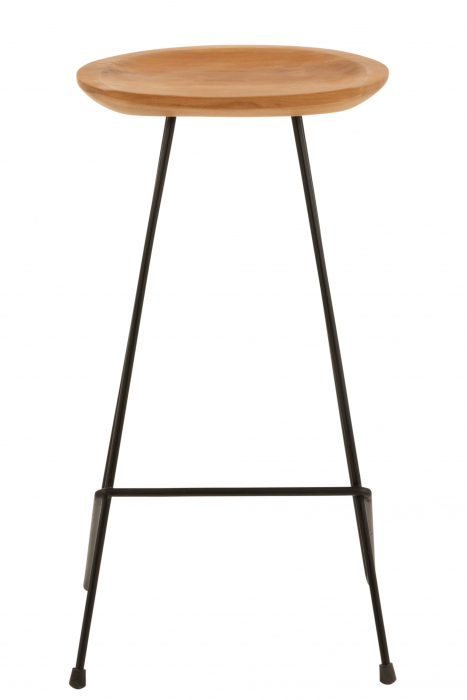 Scaun de Bar Teak, Metal/Lemn, Natural, 37x40x77 cm [2]