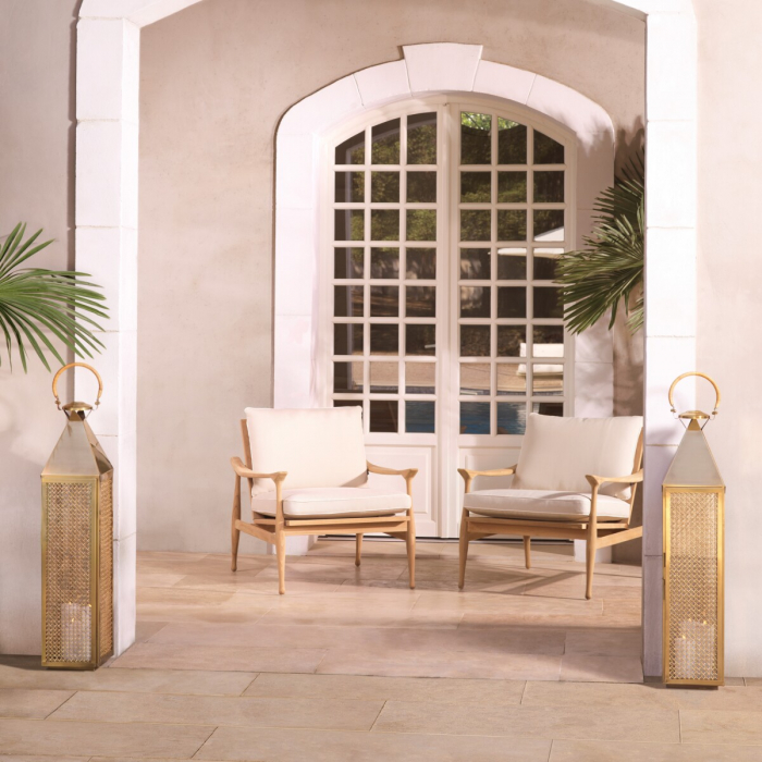 Scaun de exterior Manzo tec natur flores off-white cu perne, Dims: W. 77 | D. 82.5 | H. 76.5 | SD. 53 | SH. 46.5 | AH. 52 (CM) [2]