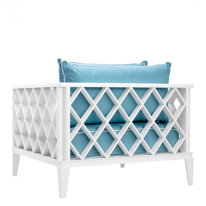 Scaun de exterior Ocean Club alb, textil sumbrela albastru mineral, Dims: W. 96.5 | D. 93.5 | H. 68.5 | SD. 45 | SH. 38 | AH. 68.5 (CM) [3]