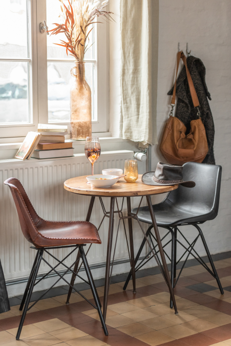 Scaun din piele, Metal/Piele, Negru, 46x49x79 cm [8]