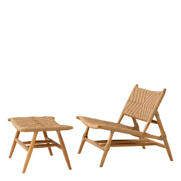 Scaun exterior si taburet pentru picioare, Laroc teak natur, Dims: W. 68 | D. 140 | H. 78.5 | SD. 102 | SH. 43.5 (CM) [3]