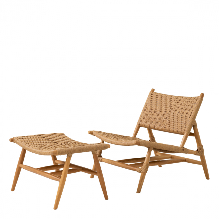 Scaun exterior si taburet pentru picioare, Laroc teak natur, Dims: W. 68 | D. 140 | H. 78.5 | SD. 102 | SH. 43.5 (CM) [4]