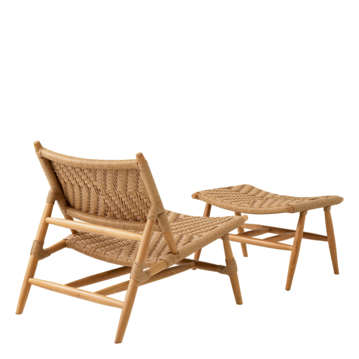 Scaun exterior si taburet pentru picioare, Laroc teak natur, Dims: W. 68 | D. 140 | H. 78.5 | SD. 102 | SH. 43.5 (CM) [5]