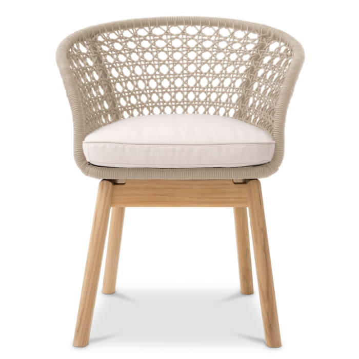 Scaun pentru exterior, Trinity crem, țesătură flores off-white, Dims: W. 64 | D. 60 | H. 78 | SD. 46.5 | SH. 51 | AH. 69  (CM) [3]