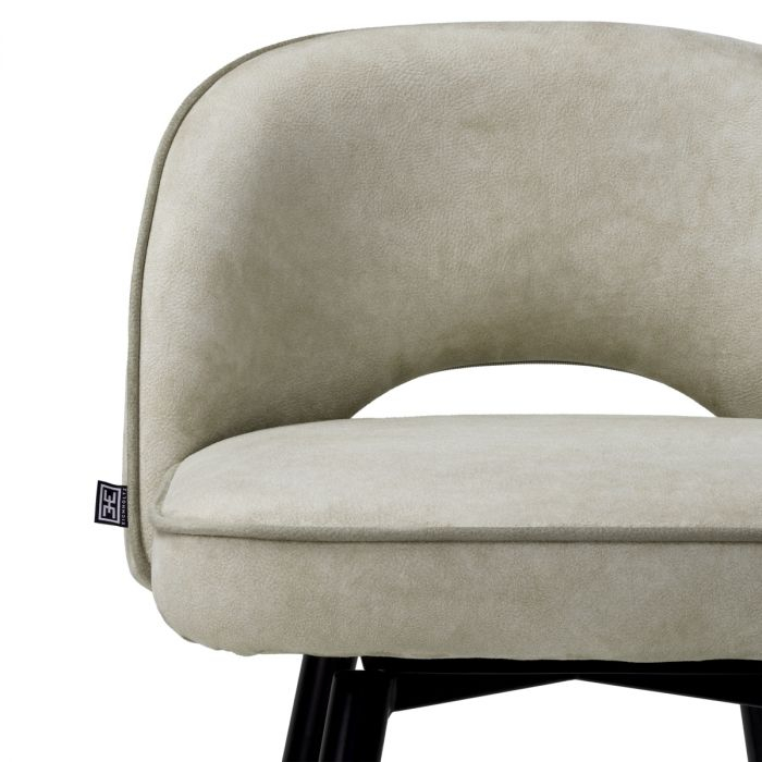 Scaune de bar, Cliff, textil Mayer silver | picioare cu finisaj negru și alamă, W. 51 | D. 52 | H. 103 | SD. 46 | SH. 78.5 cm, set de 2 [8]