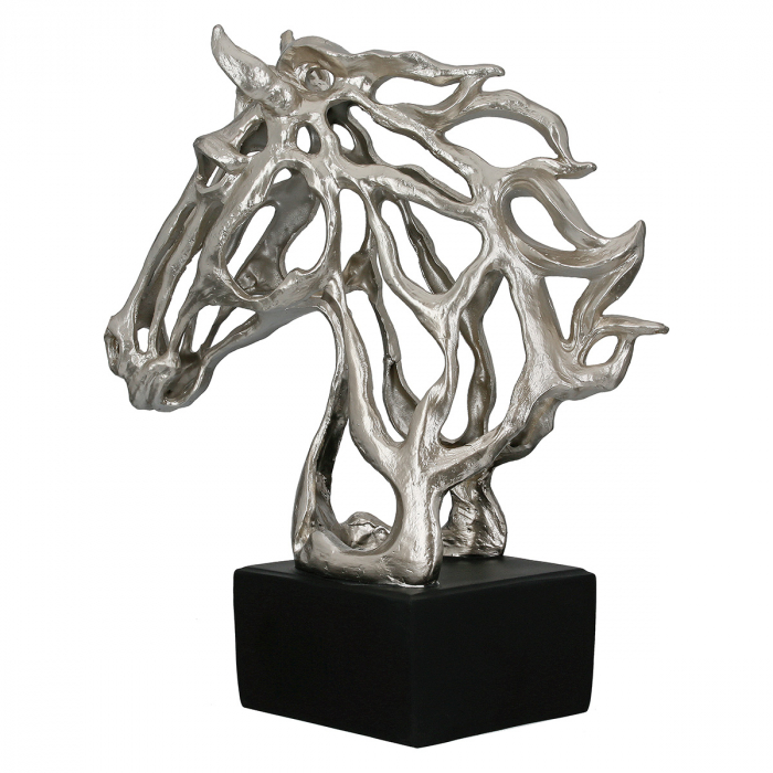 Sculptură, Cal, Cheval, Polirășină, argintiu, PU 1, L. 15 cm, L. 31 cm, H. 39,5 cm [2]