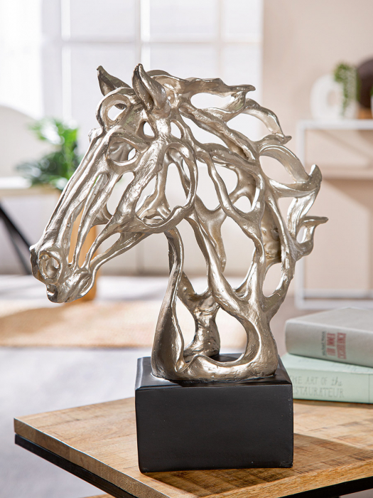 Sculptură, Cal, Cheval, Polirășină, argintiu, PU 1, L. 15 cm, L. 31 cm, H. 39,5 cm [5]