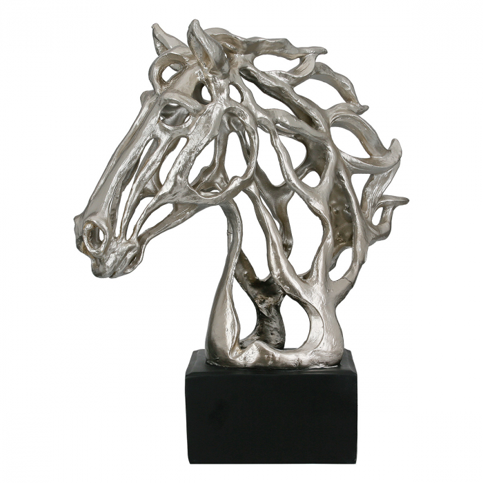 Sculptură, Cal, Cheval, Polirășină, argintiu, PU 1, L. 15 cm, L. 31 cm, H. 39,5 cm [4]