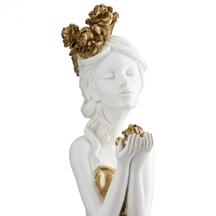 Sculptură, Femeie, Motiv trandafir, Rășină sintetică, alb, PU 1, L. 16 cm, L. 14 cm, H 42 cm [3]