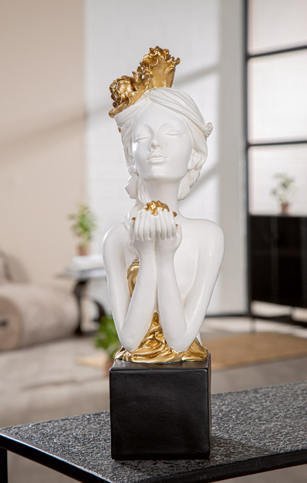 Sculptură, Femeie, Motiv trandafir, Rășină sintetică, alb, PU 1, L. 16 cm, L. 14 cm, H 42 cm [5]